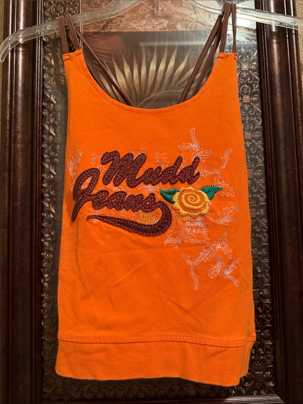 Vintage Mudd Jeans Tank Top with Embroidered Floral Logo.